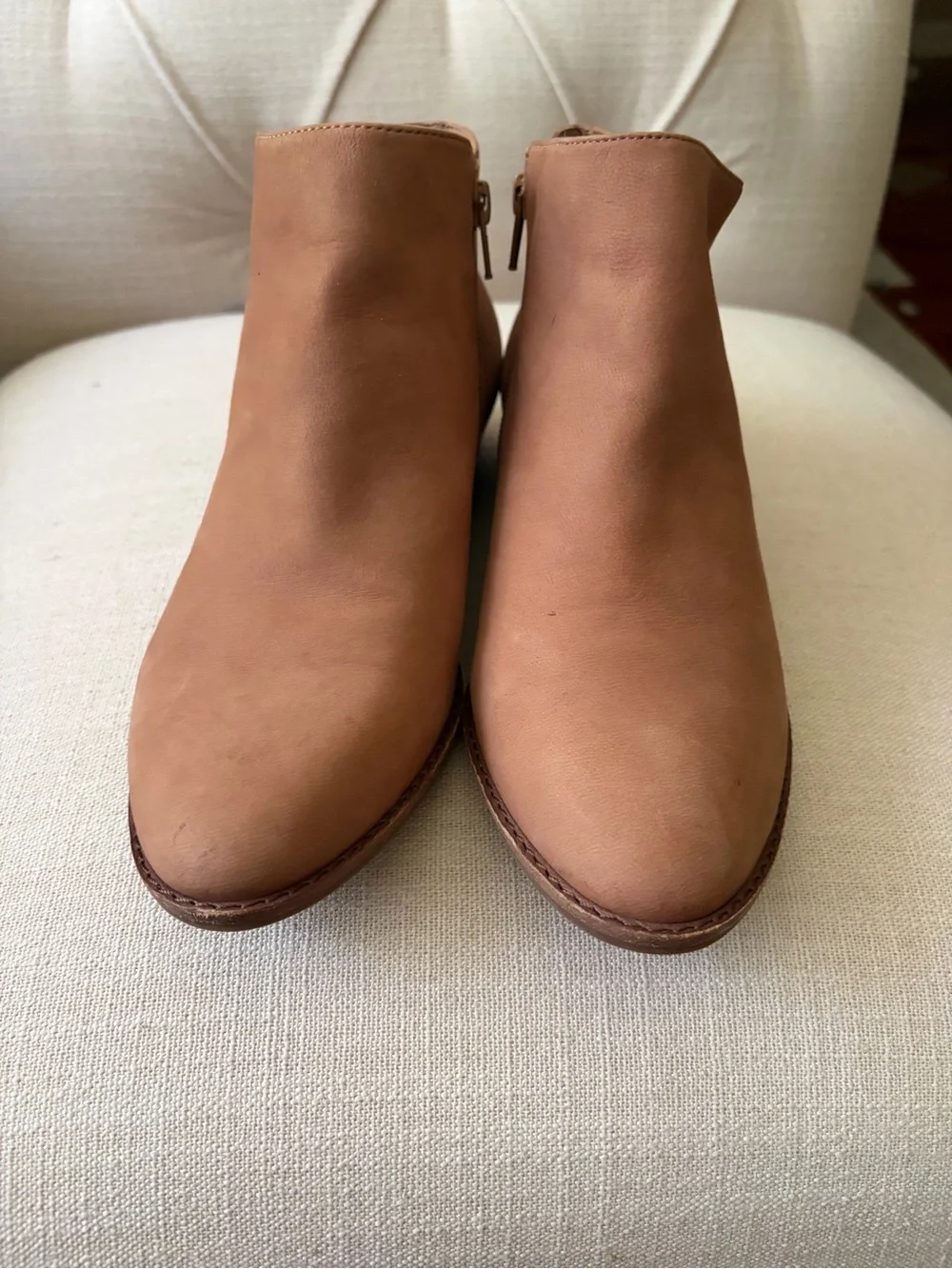 Alex Marie Tan Leather Ankle Booties - Low Heel Chelsea-Inspired